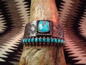 Vintage Zuni Row Cuff Bracelet w/Square TQ  c.1940