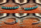 Vintage Zuni Row Cuff Bracelet w/Square TQ  c.1940