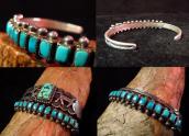 Vintage Zuni Row Cuff Bracelet w/Square TQ  c.1940