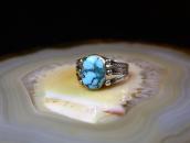 Atq Snake Stamped Silver Ring w/Replaced Turquoise  c.1930～