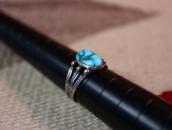 Atq Snake Stamped Silver Ring w/Replaced Turquoise  c.1930～