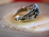 Atq Snake Stamped Silver Ring w/Replaced Turquoise  c.1930～
