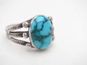 Atq Snake Stamped Silver Ring w/Replaced Turquoise  c.1930～