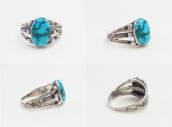 Atq Snake Stamped Silver Ring w/Replaced Turquoise  c.1930～