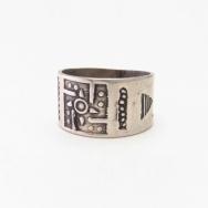Antique 卍 Stamped Tourist Band Ring in Ingot Silver  c.1915～