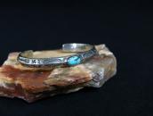 Atq Navajo 卍 Stamped Triangle Wire Cuff w/Turquoise  c.1930
