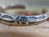 Atq Navajo 卍 Stamped Triangle Wire Cuff w/Turquoise  c.1930