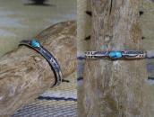 Atq Navajo 卍 Stamped Triangle Wire Cuff w/Turquoise  c.1930