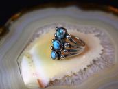 Atq Navajo Three Gem Quality Turquoise Row Ring  c.1930～