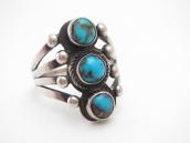 Atq Navajo Three Gem Quality Turquoise Row Ring  c.1930～