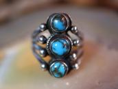 Atq Navajo Three Gem Quality Turquoise Row Ring  c.1930～