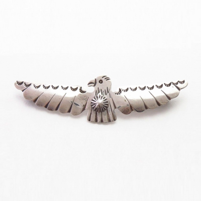 Atq Navajo Repouse/Stamped T-bird Pin in Ingot Silver c.1930
