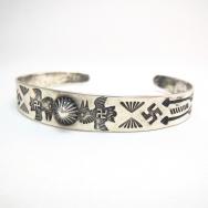 Antique 卍 & Thunderbird Stamped Silver Cuff Bracelet c.1925～