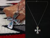 Old Navajo Chip Inlay Iron Cross Fob Silver Necklace c.1975～