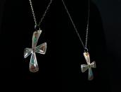 Old Navajo Chip Inlay Iron Cross Fob Silver Necklace c.1975～