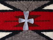 Old Navajo Chip Inlay Iron Cross Fob Silver Necklace c.1975～
