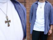 Old Navajo Chip Inlay Iron Cross Fob Silver Necklace c.1975～