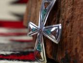 Old Navajo Chip Inlay Iron Cross Fob Silver Necklace c.1975～