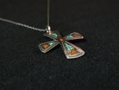 Old Navajo Chip Inlay Iron Cross Fob Silver Necklace c.1975～