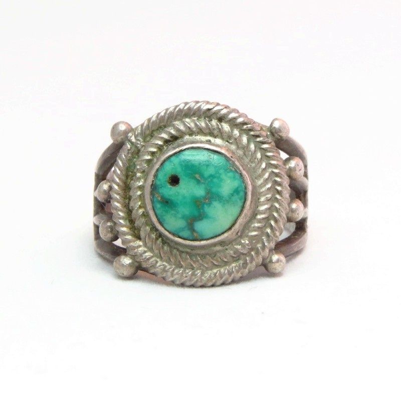 Antique Navajo Drilled Turquoise Silver Ring  c.1925～