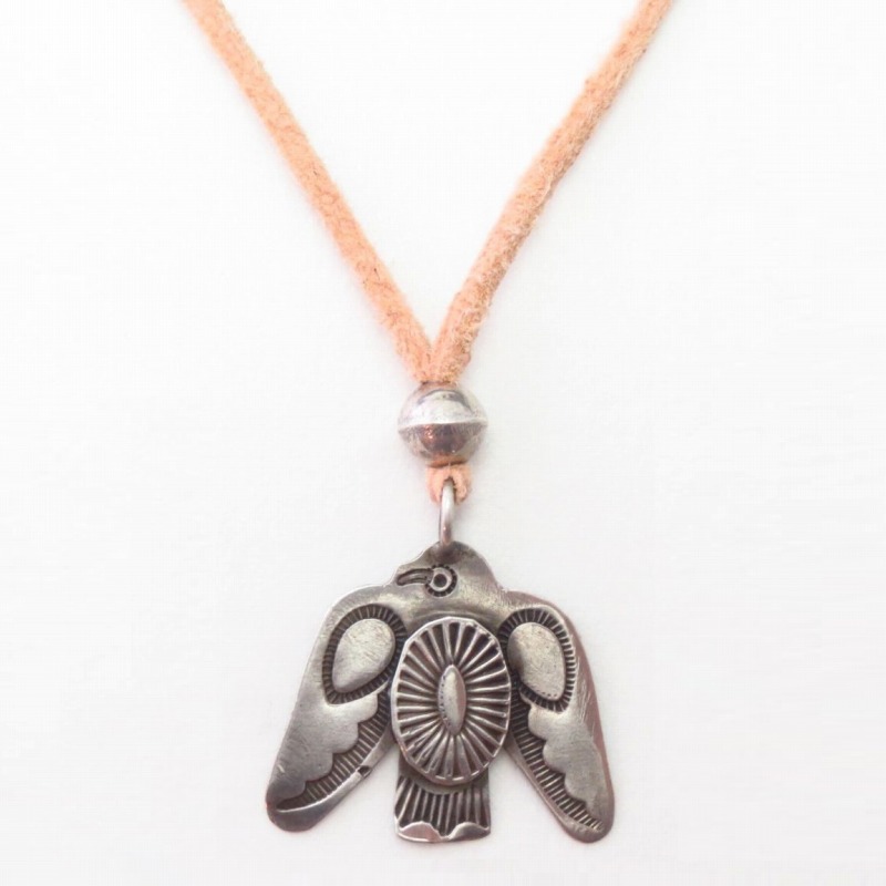 Antique Navajo Stamped Thunderbird Shape Fob Necklace c.1920