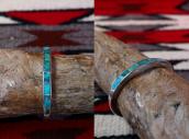 Vtg Zuni Green Turquoise Inlay Narrow Cuff Bracelet  c.1960