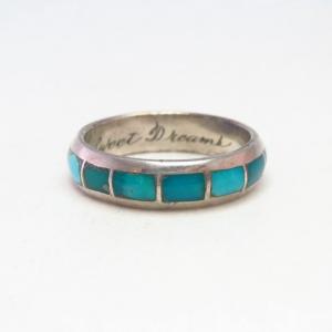 Vintage Zuni Turquoise Inlay Men's Silver Ring  in 1965