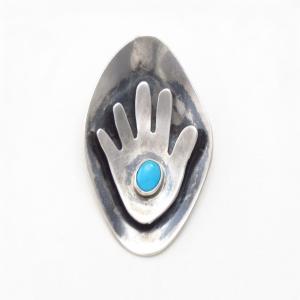 【Willie Coin】Hopi Sculptural Hand Overlay Pin c.1950～