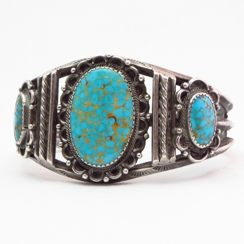 【UITA15】 Antique Navajo Cuff Bracelet w/#8 Turquoise c.1935～