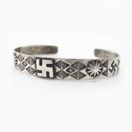 Antique Navajo 卍 Applique & Stamped Coin Silver Cuff c.1925～