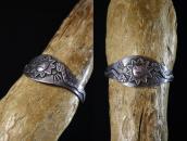 Atq SunFace & Snake Applique 卍 Stamed Silver Cuff c.1920～