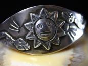 Atq SunFace & Snake Applique 卍 Stamed Silver Cuff c.1920～
