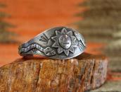 Atq SunFace & Snake Applique 卍 Stamed Silver Cuff c.1920～