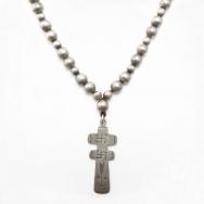 Atq Pueblo Silver Beads Necklace w/Dragonfiy Cross c.1925～