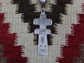 Atq Pueblo Silver Beads Necklace w/Dragonfiy Cross c.1925～