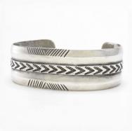 Antique Navajo Chiseled Heavy Ingot Silver Wide Cuff  c.1930