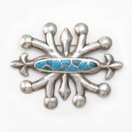 【PINE SPRINGS/Tom Burnside】Turquoise Inlay Casted Pin c.1940
