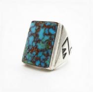 Vtg Hopi Overlay Shank Ring w/Nevada Blue Turquoise c.1950～