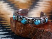【UITA22】 Vtg Navajo Five Turquoise Row Cuff Bracelet c.1945～