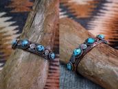 【UITA22】 Vtg Navajo Five Turquoise Row Cuff Bracelet c.1945～