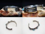 【UITA22】 Vtg Navajo Five Turquoise Row Cuff Bracelet c.1945～