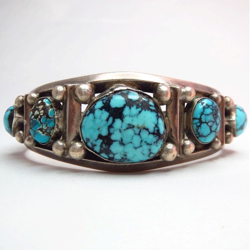 Vintage Navajo Row Cuff w/Gem Grade Persian TQ  c.1970