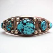 Vintage Navajo Row Cuff w/Gem Grade Persian TQ  c.1970