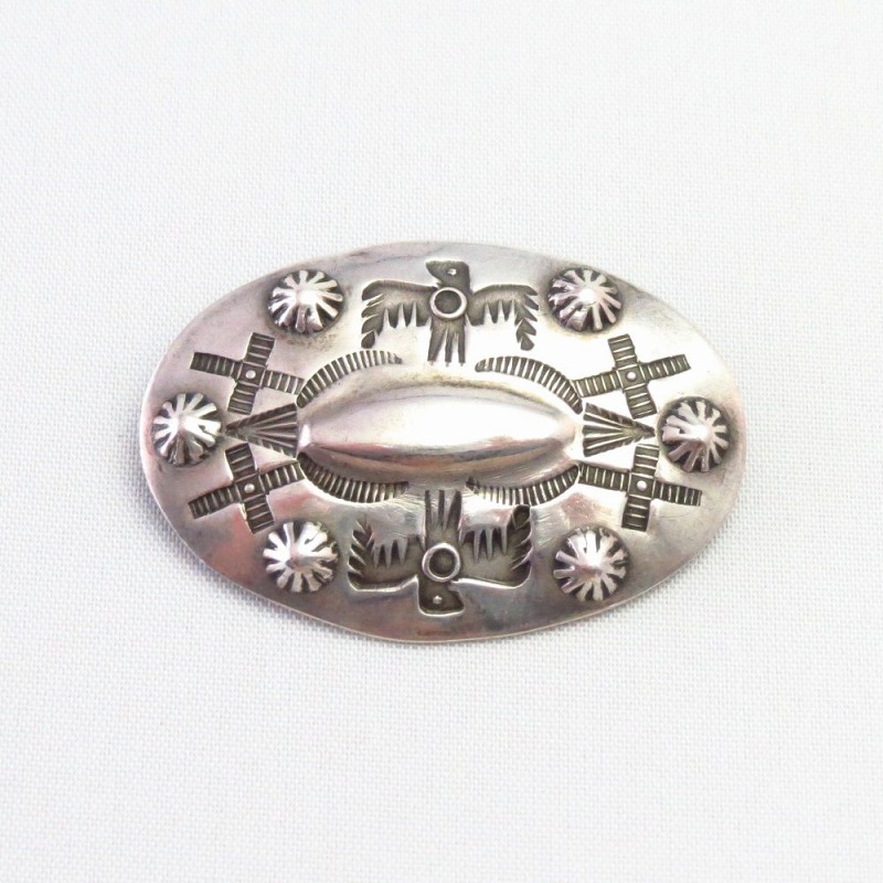 Atq Repouse & Thunderbird Stamped Silver Concho Pin  c.1930～