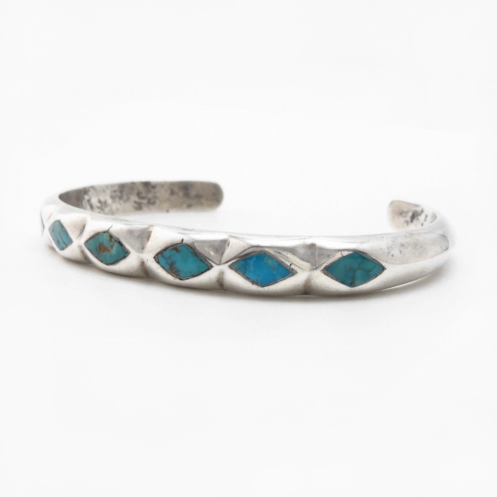 Vintage Zuni Turquoise Inlay Casted Silver Cuff c.1960～