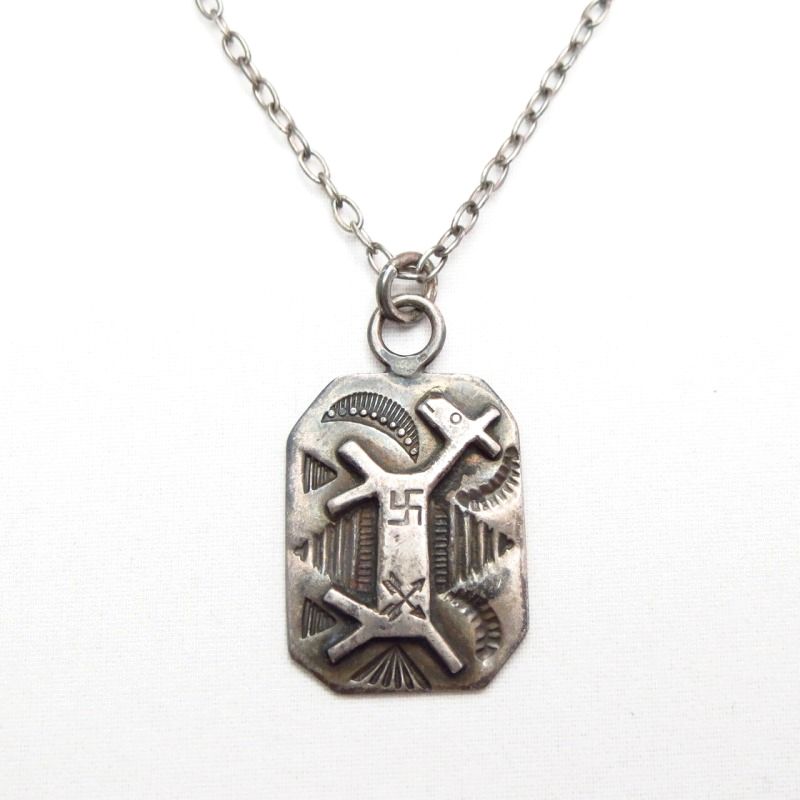 Antique 卍 Stamped  Horse Patch Tag Pendant Necklace  c.1930