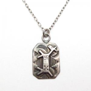 Antique 卍 Stamped  Horse Patch Tag Pendant Necklace  c.1930