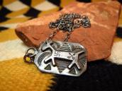 Antique 卍 Stamped  Horse Patch Tag Pendant Necklace  c.1930