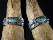 Atq 卍 & T-bird Repoused Coin Silver Cuff w/Turquoise c.1920～