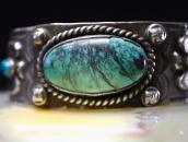Atq 卍 & T-bird Repoused Coin Silver Cuff w/Turquoise c.1920～